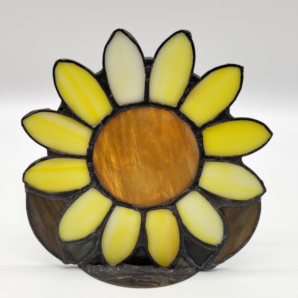 Sunflower Sunshine Art Stained Glass Candle Holder Boho Farmhouse Cottagecore - Picture 1 of 10
